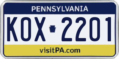 PA license plate KOX2201