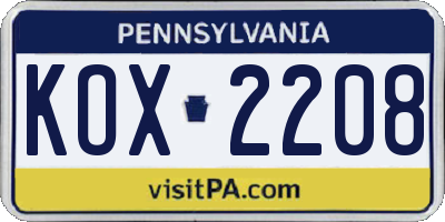 PA license plate KOX2208