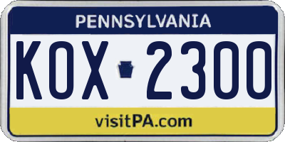PA license plate KOX2300