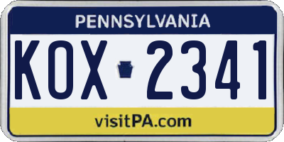 PA license plate KOX2341