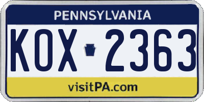 PA license plate KOX2363