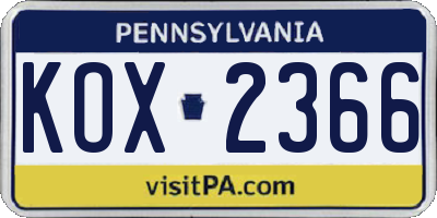 PA license plate KOX2366