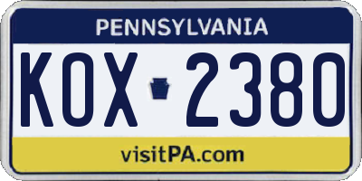 PA license plate KOX2380