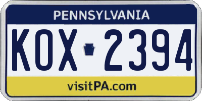 PA license plate KOX2394