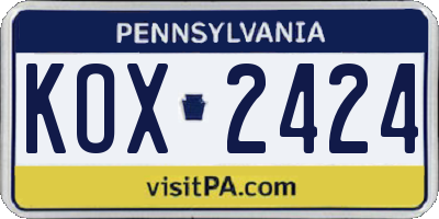 PA license plate KOX2424
