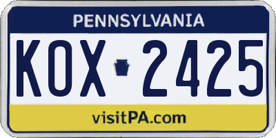 PA license plate KOX2425