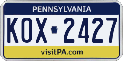 PA license plate KOX2427