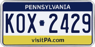 PA license plate KOX2429