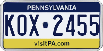 PA license plate KOX2455
