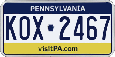PA license plate KOX2467