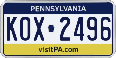 PA license plate KOX2496