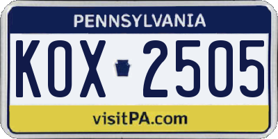 PA license plate KOX2505