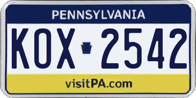 PA license plate KOX2542