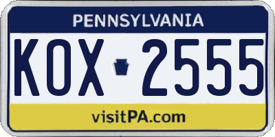 PA license plate KOX2555