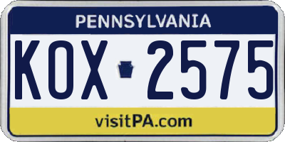 PA license plate KOX2575
