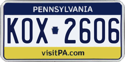 PA license plate KOX2606