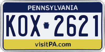 PA license plate KOX2621