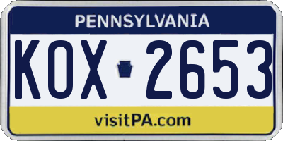 PA license plate KOX2653