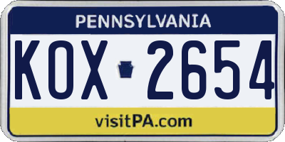 PA license plate KOX2654