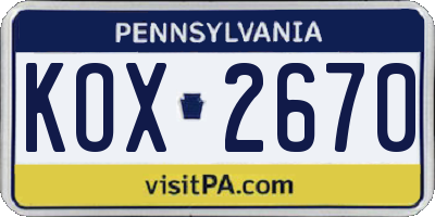 PA license plate KOX2670