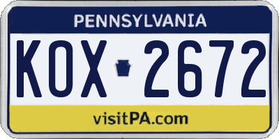 PA license plate KOX2672