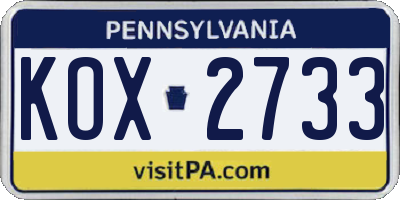 PA license plate KOX2733