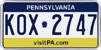 PA license plate KOX2747