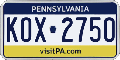 PA license plate KOX2750