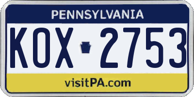 PA license plate KOX2753