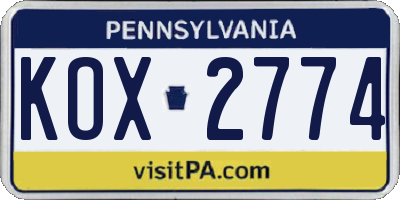 PA license plate KOX2774