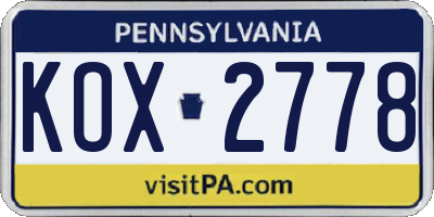 PA license plate KOX2778
