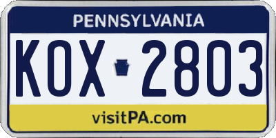 PA license plate KOX2803