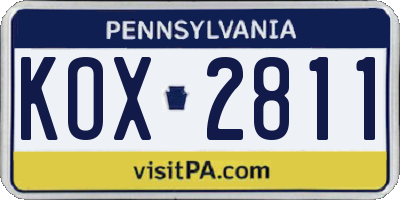 PA license plate KOX2811