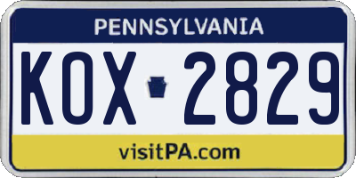 PA license plate KOX2829