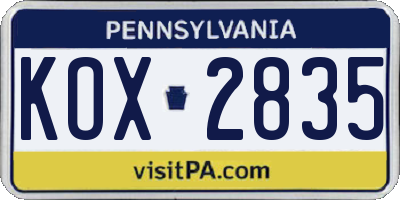 PA license plate KOX2835