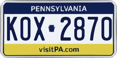 PA license plate KOX2870