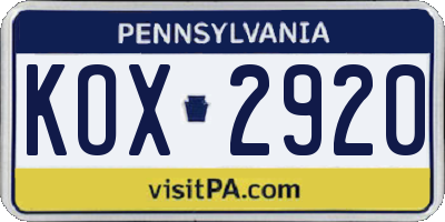 PA license plate KOX2920
