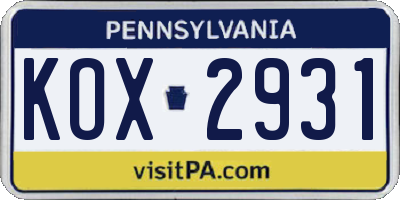 PA license plate KOX2931