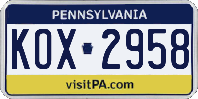 PA license plate KOX2958