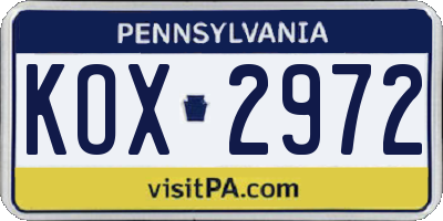 PA license plate KOX2972