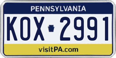 PA license plate KOX2991