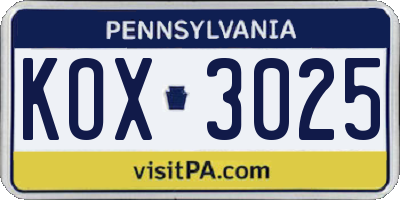 PA license plate KOX3025