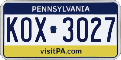 PA license plate KOX3027