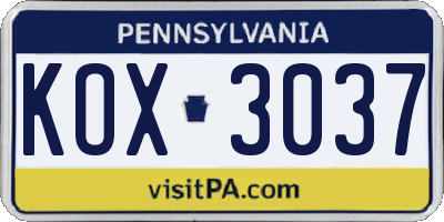 PA license plate KOX3037