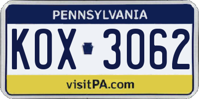 PA license plate KOX3062