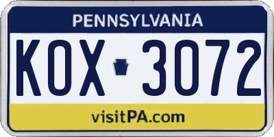 PA license plate KOX3072