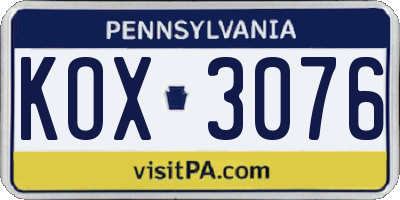 PA license plate KOX3076