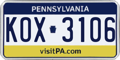 PA license plate KOX3106