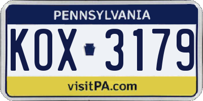 PA license plate KOX3179