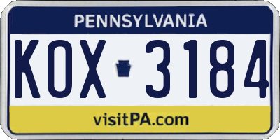 PA license plate KOX3184